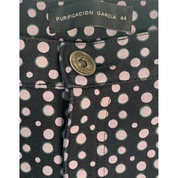 PURIFICACION GARCIA Black + Silver Polka Dot Side-Seam Logo Trousers Size 12 - Picture 3 of 8